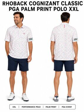 RHOBACK WHITE PINK GREEN PALM FLAMINGO PGA Cognizant Classic POLO XXL